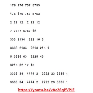 May include: A sheet of paper with musical notation for a song called "Flowers". The notation includes numbers representing the keys on a kalimba, and the URL for a YouTube video is included at the bottom of the page.