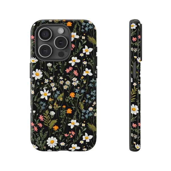 Aesthetic Daisy Flower Phone Case For iPhone, Embroidered Look Floral Charm Phone Cover, Cute Spring Floral Design Phone Case, Samsung Cover