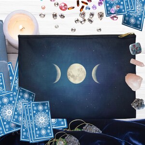 Triple Moon Tarot Deck Bag Pouch Moon Phases Oracle Deck Bag Wicca Zipper Pouch Tarot Bag Witchy Moon Tarot Bag
