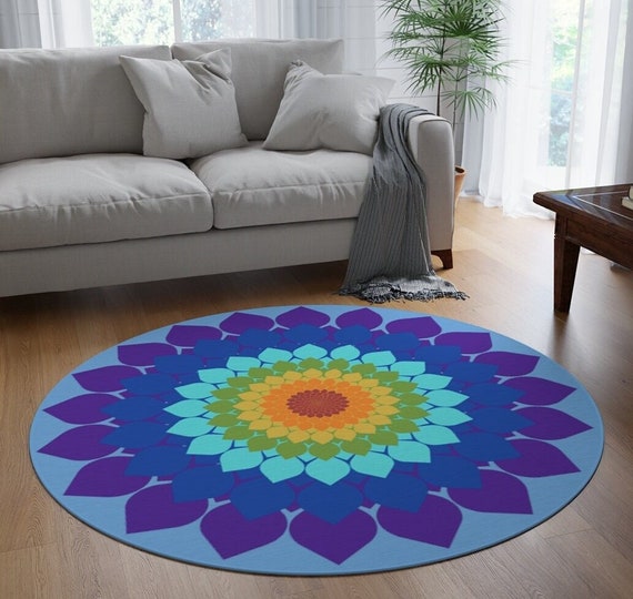 Round Chakra Mat Chakras Floor Rug Chakra Colors Flower Carpet
