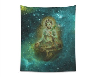 Green Tara Tapestry, Goddess of Compassion and Liberation Tapestry, Goddess Wall Hanging, Spiritual Wall Tapestry, Green Boho Tapestries