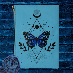 Tarot Deck Bag Pouch Oracle Deck Bag Butterfly Zipper Pouch Tarot Bag Moon Phases Tarot Bag Turquoise Blue Butterflies Tarot Cards Lover