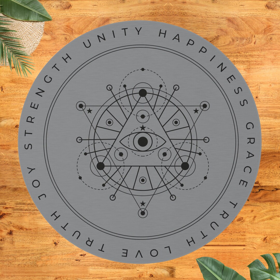 Affirming Rugs Rug Round Sacred Geometry Inspirational Affirmation Decor Grey Round ...