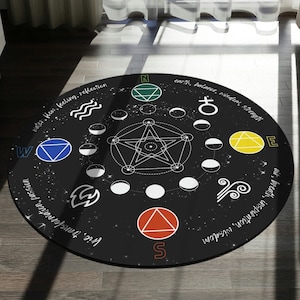 Tapete Círculo Fundição Tapete Redondo Tapete Redondo Elementos Tapete Espiritual Tapete de Área de Elementos Bruxos Tapete Místico Tapete Wiccan Tapete Wicca Tapete Redondo Wiccan