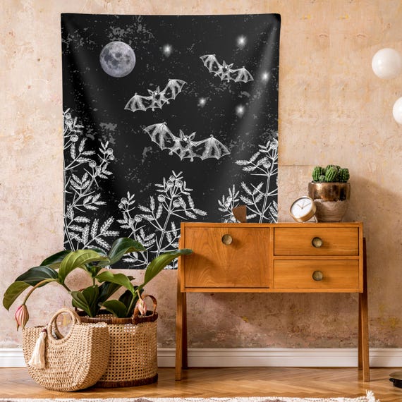 Gothic Vampire Bat Tapestry, Gothic Tapestry, Black and White Bat Tapestry, Witchy Tapestry, Dark Academia Tapestry, Witchy Home Decor