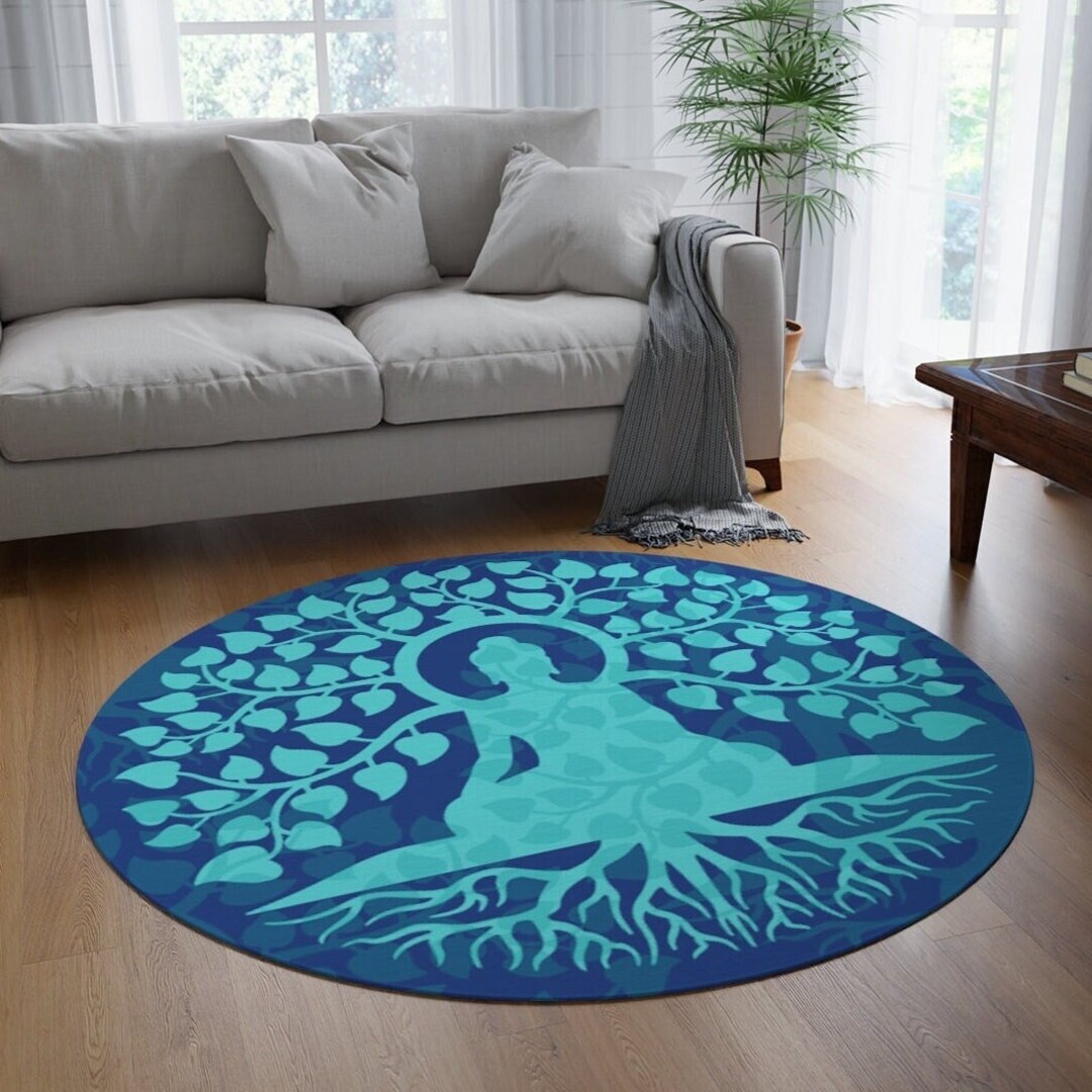 Round Floor Rug Blue Buddha Round Rug Tree of Life Area Rug Buddha ...