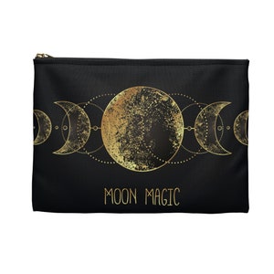Tarot Deck Bag Pouch Oracle Deck Bag Moon Phases Zipper Pouch Tarot Bag Moon Magic Tarot Bag Triple Moon Wicca Magic Black Gold