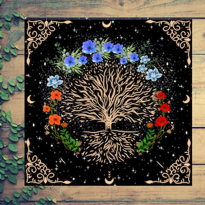 Tree of Life Tarot Cloth, Chiffon Altar Cloth, Moon Oracle Cloth For Readings, Tarot Cards Reading Spread, Wiccan Altar, Small Table Cloth