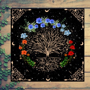 Panno dei Tarocchi dell'Albero della Vita, Panno dell'Altare in Chiffon, Panno dell'Oracolo della Luna per le letture, Lettura delle carte dei Tarocchi, Altare Wiccan, Piccola tovaglia