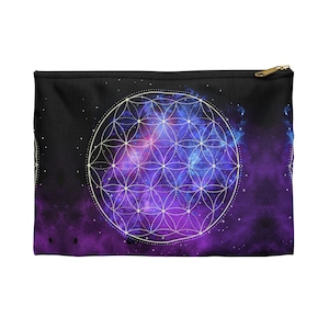 Zakje voor Tarot Deck | Oracle Decktas | Flower of Life Rits Pouch Tarot Tas | Paarse Galaxy Tarot tas | Zwart en paars