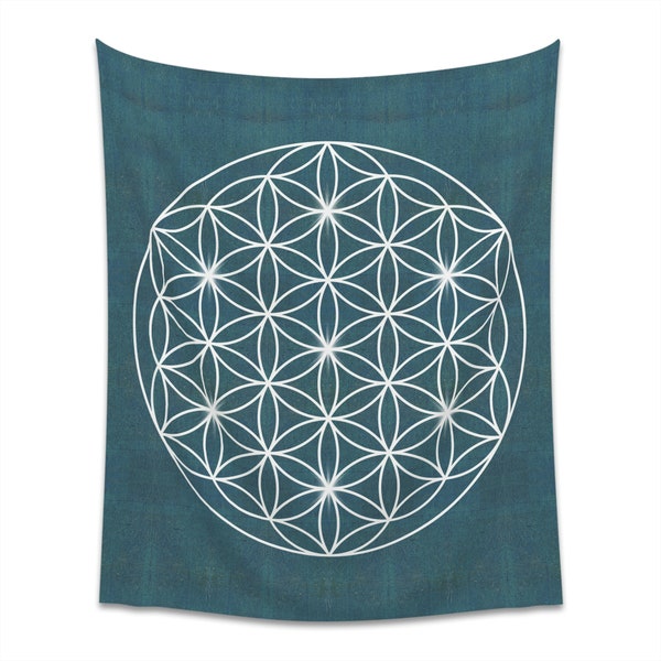 Wall Hanging Flower of Life Tapestry Sacred Geometry Wall Art Spiritual Tapestry Spiritual Tapestries Green Tapestry Boho Tapestries Magic