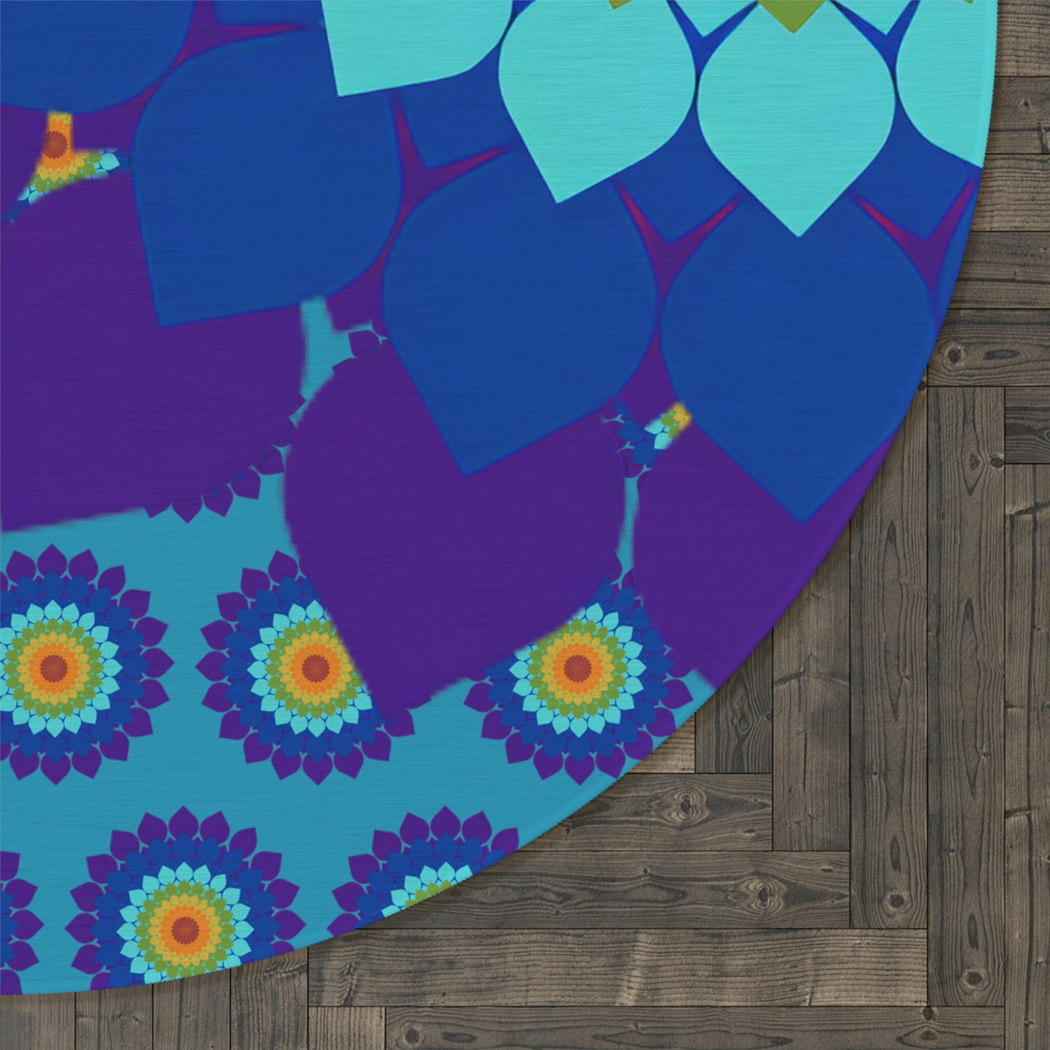 Chakra Image Rug Round Rug Boho Flower Chakra Colors Purple and Blue Boho Decor Chakra ...