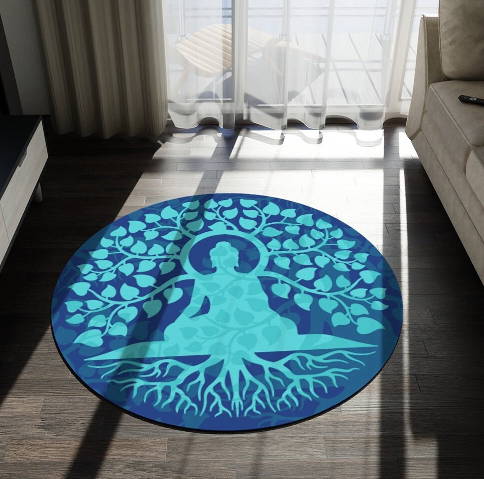 Round Floor Rug Blue Buddha Round Rug Tree of Life Area Rug Buddha ...