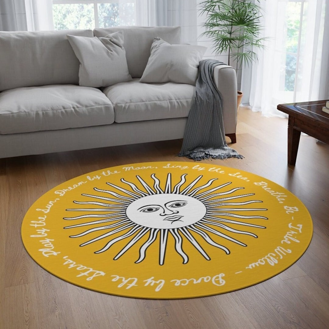 Yellow Moon Rug Round Rug Yellow Sun Rug Yellow Floor Rug Inspirational Boho Rug With ...