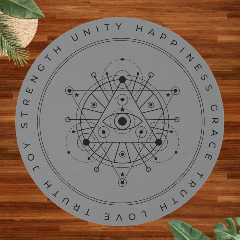 Rug Round Sacred Geometry Inspirational Affirmation Decor Grey Round ...