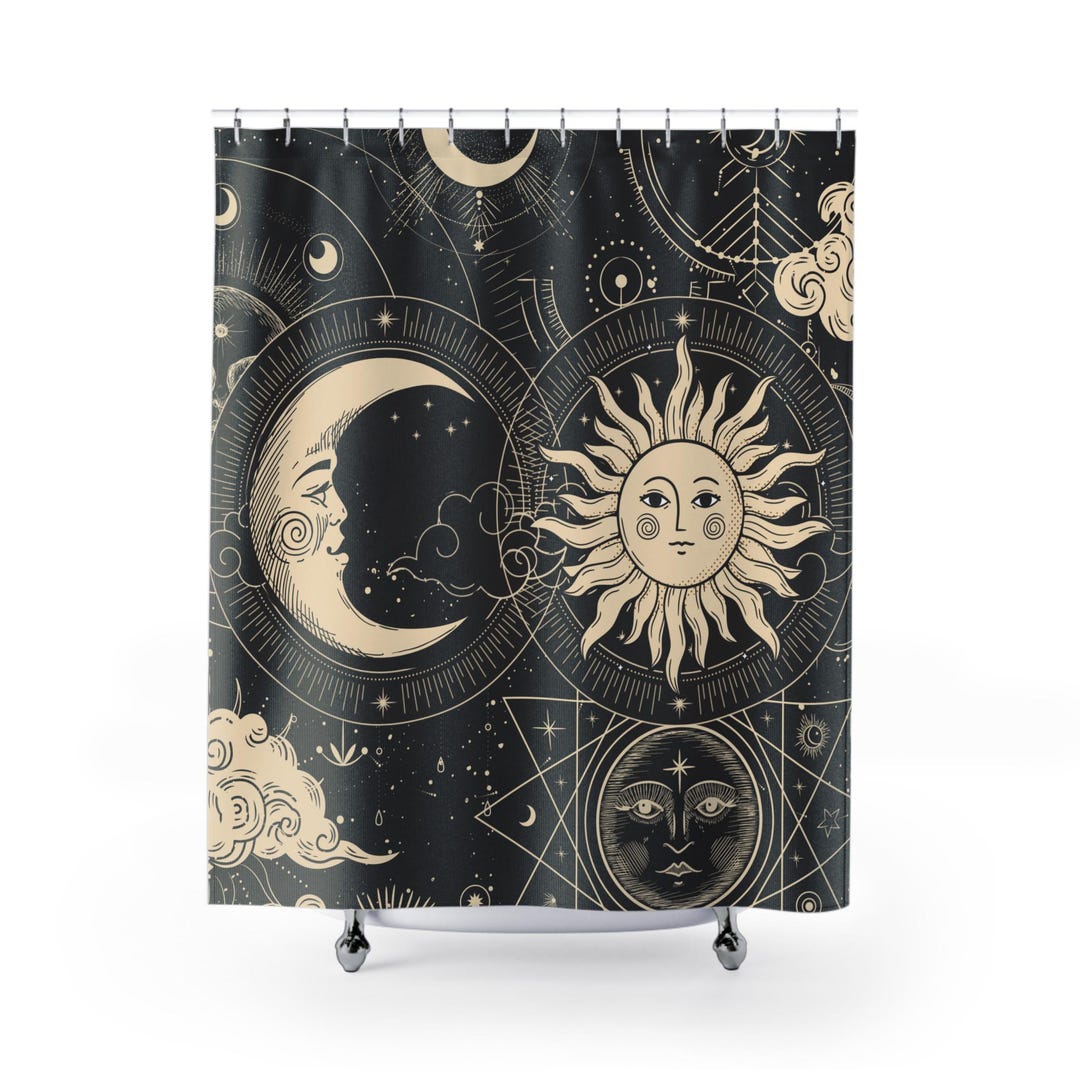 Sun Moon Print Pattern Bathroom Shower Curtain