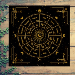 Altar Cloth Black Gold Tarot Cloth for Tarot Cards Altar Cloth Witch Ritual Cloth Witchy Gift Chiffon Altar Decor Spiritual Gift Zodiac