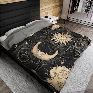 Plush Blanket Sun and Moon Velveteen Blanket Astrology Lover Gift