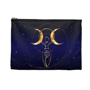 Tarot Deck Bag Pouch | Oracle Deck Bag | Goddess Zipper Pouch Tarot Bag | Gold Spiral Goddess of Fertility Tarot Bag | Triple Moon Wiccan