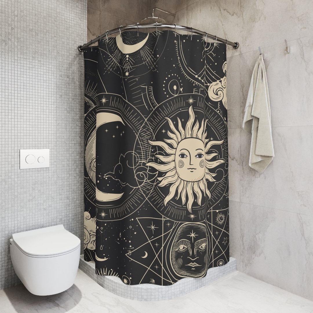Shower Curtain Sun and Moon Shower Curtain Astrology Decor Etsy