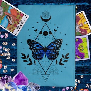 Tarot Deck Bag Pouch Oracle Deck Bag Butterfly Zipper Pouch Tarot Bag Moon Phases Tarot Bag Turquoise Blue Tarot Card Bag Butterfly