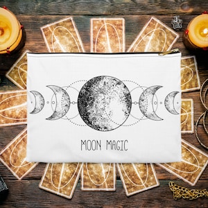 Tarot Deck Bag Pouch Oracle Deck Bag Triple Moon Zipper Pouch Tarot Bag Moon Phases Tarot Bag Moon Goddess Deck Bag Moon Magic