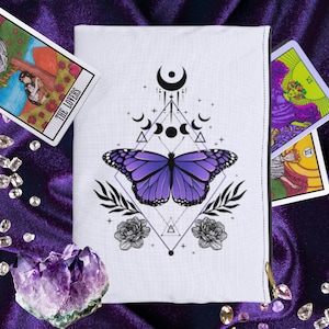Tarot Deck Bag Pouch Oracle Deck Bag Mystic Butterfly Zipper Pouch Tarot Bag Moon Phases Tarot Bag Butterfly Deck Bag Tarot Readers Gift