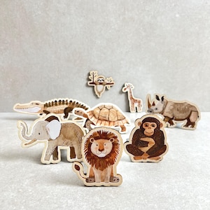 Jungle animals | 8 beautiful wooden magnets | creative learning and play | matching our blackboard foils | children&#39;s room