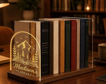 Custom Wooden Book Storage with Led, Personalized Gift For Book Lover, Minimalist Book Holder, Book Stand Organizer, Desktop Bookshelf