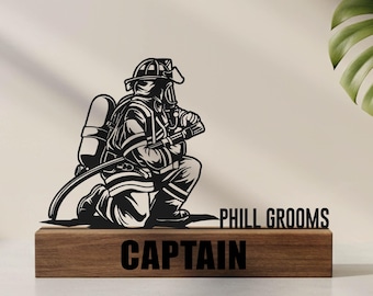 Custom Firefighter Desk Name Plate Wedge Personalized Fireman Nameplate Executive Office Sign Shelf Tabletop Fire Department Plaque Decor