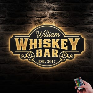 Benutzerdefinierte Home Pub Gin Bourbon Bar Metall Wandkunst LED-Licht Personalisierte Whisky Cocktail Trinken Namensschild Wohnkultur Mann Höhle Dekoration