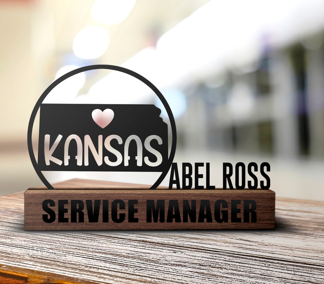 Custom Kansas Map Desk Name Plate Wedge, Personalized Born in Kansas