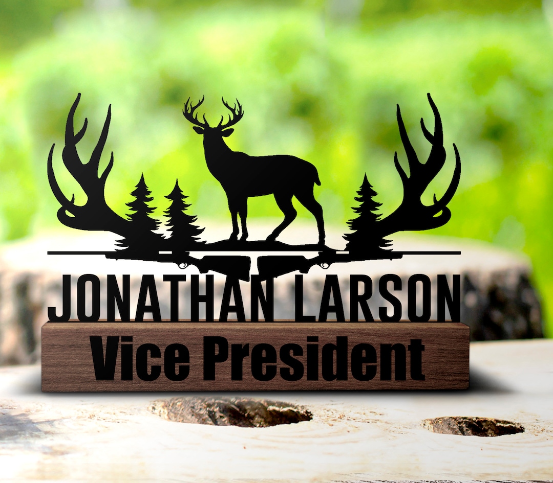 Custom Deer Hunting Desk Name Plate Wedge, Personalized Hunter