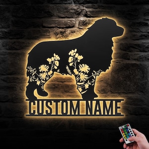 Custom FLoral Great Pyrenees Metal Wall Art LED Light Personalized WildFlower Dog Name Sign Home Decor Pet Animal Decoration Birthday