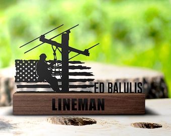 Custom Lineman Desk Name Plate Wedge Personalized Electrical Worker Nameplate Executive Office Sign Company Shelf Tabletop Plaque Decor