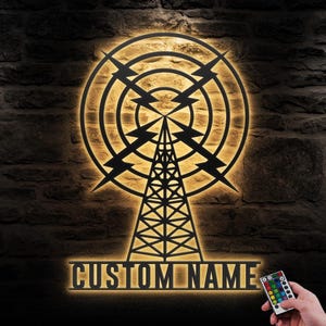 Decorazione da parete in metallo per radioamatori personalizzata, luce a LED, cartello con nome per radioamatore, decorazione per la casa, decorazione per operatori radio, chiamata amatoriale, compleanno
