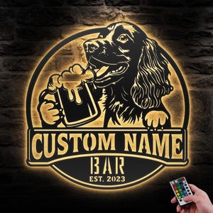 Custom Boykin Spaniel Thirsty Beer Pub Metal Wall Art LED Light Personalized Beer Bar Name Sign Home Decor Dog Beer Man Cave Decoration