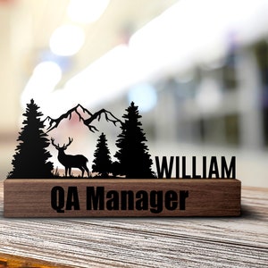 Placa de identificação personalizada para mesa de caça de veados, cunha, placa de identificação personalizada para caçador, placa de escritório executivo, prateleira da empresa, decoração de placa de chifre de mesa
