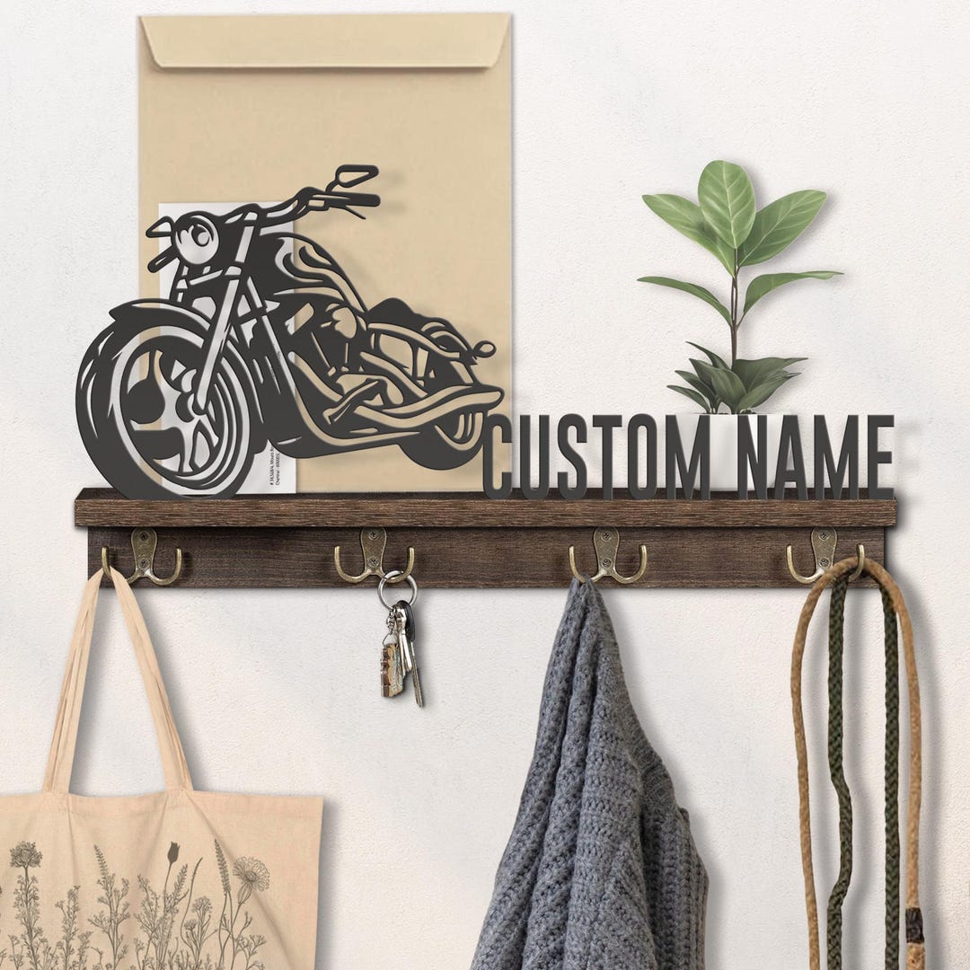 Custom Motorcycle Wooden Floating Shelf Metal Wall Art Sign ...
