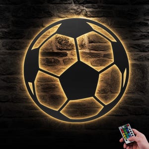 Boy Soccer Metal Wall Art Led Light Girl Football Player Sign Home Decor Kid Nursery Decoration Football Coach Man Cave Birthday Christmas