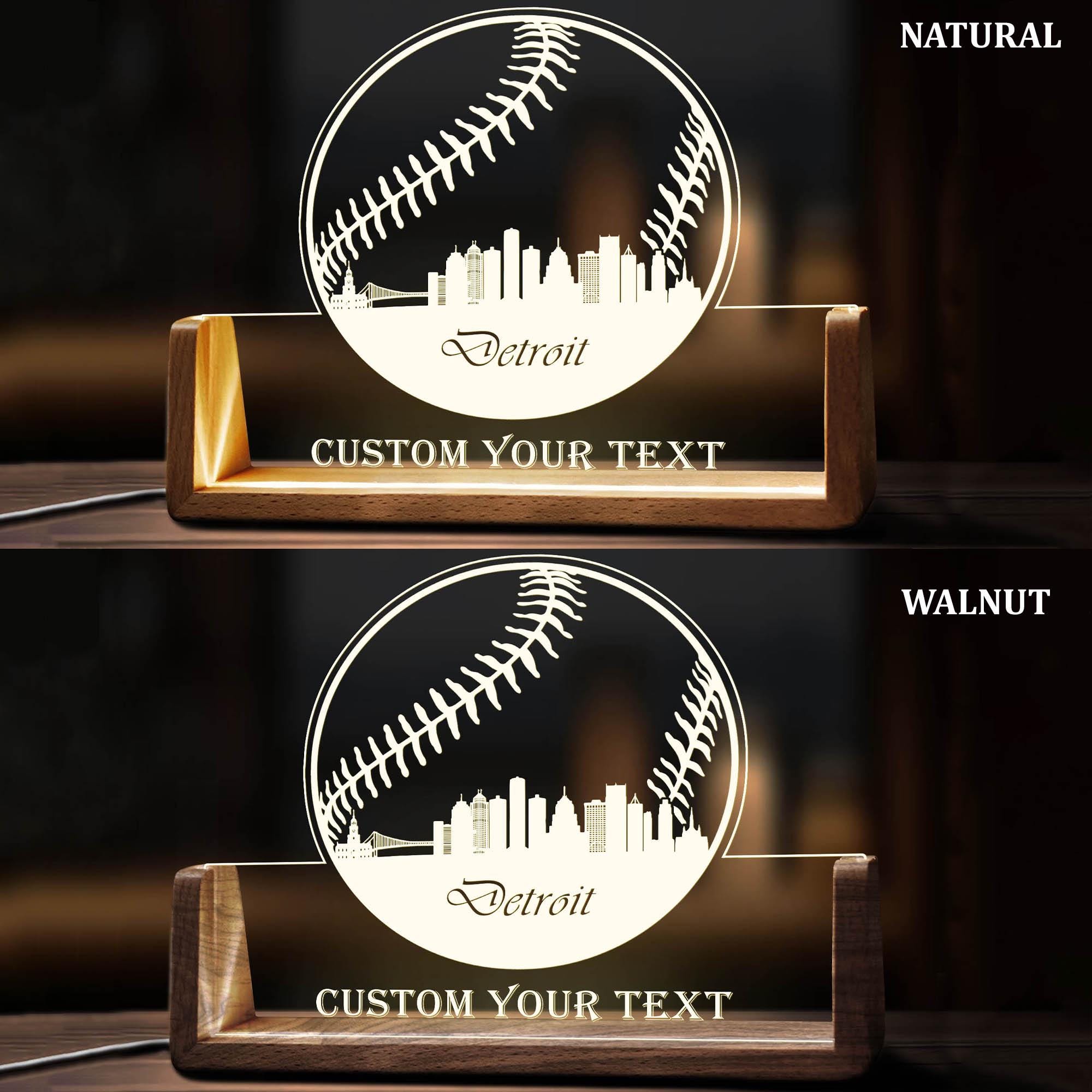 Custom Detroit Skyline Desk Name Plate Personalized Baseball LED Light ...