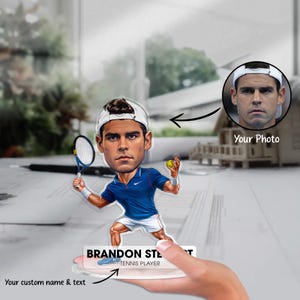 Custom Tennis Player Figurine Trinket Caricature Portrait Desk Name Plate Personalized 3D Acrylic Cartoon Sport Coach Smash Shot Plaque Gift