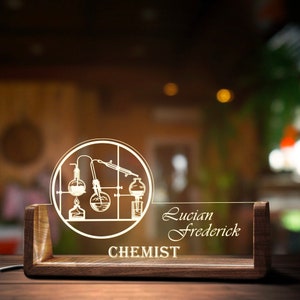 Custom Chemistry Teacher Desk Name Plate Personalized Chemistr LED Light Wooden Base Acrylic Office Accessories Wood Name Sign Decor Gift image 7
