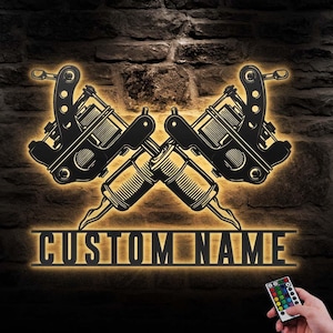 Custom Tattoo Artist Metal Wall Art LED Light Personalized Ink Studio Name Sign Home Decor Machine Shop Decoration Man Cave Christmas Gift