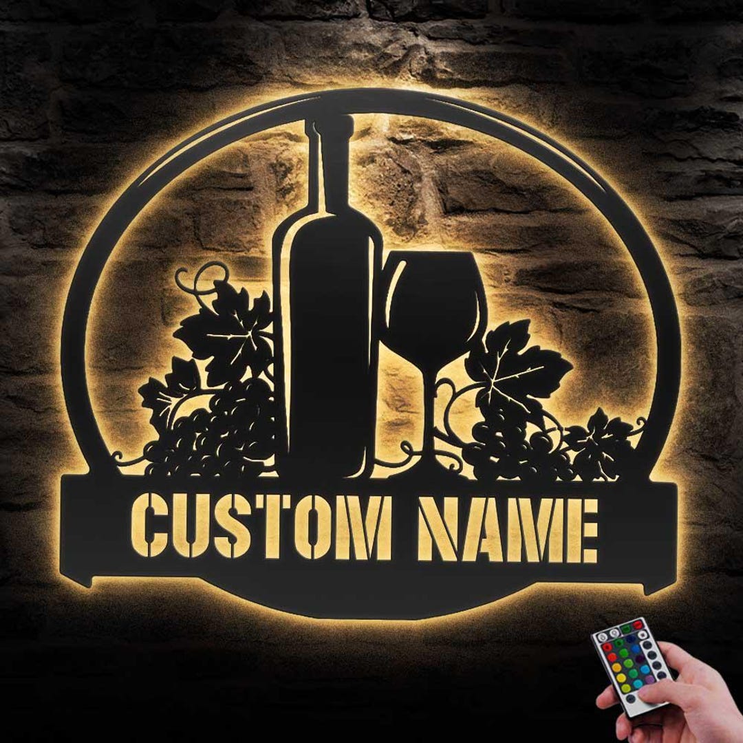 Custom Wine Bar Pub Metal Wall Art LED Light Personalized Alcohol ...
