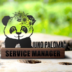 Custom Floral Panda Bear Desk Name Plate Wedge, Personalized Animal Lover Nameplate Office Sign Company Shelf Tabletop Plaque Gift Decor