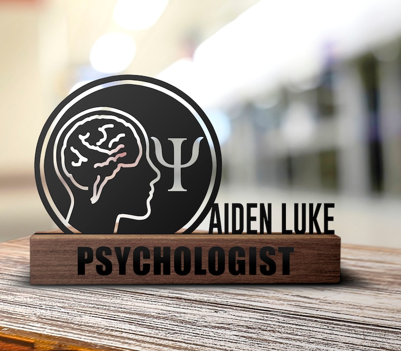 Custom Psychologist Desk Name Plate Wedge Personalized Psychology Professor Nameplate Office Company Sign Plaque Graduation Gifts Decor image 2