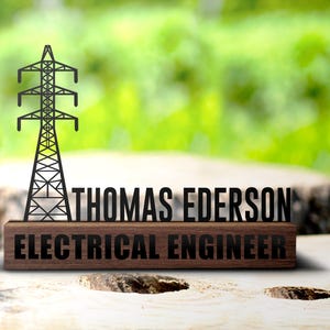 Custom Electrical Engineer Desk Name Plate Wedge Personalized Electrician Nameplate Office Company Sign Plaque Electricity Tower Decor