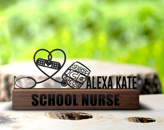 Custom School Nurse Desk Name Plate Wedge Personalized Student Health Care Nameplate Office School Sign Shelf Tabletop Plaque Gifts Decor