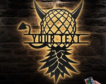 Custom Funny Upside Down Pineapple Metal Wall Art LED Light Personalized Swingers Lifestyle Name Sign Home Decor Swinger Man Cave Decoration